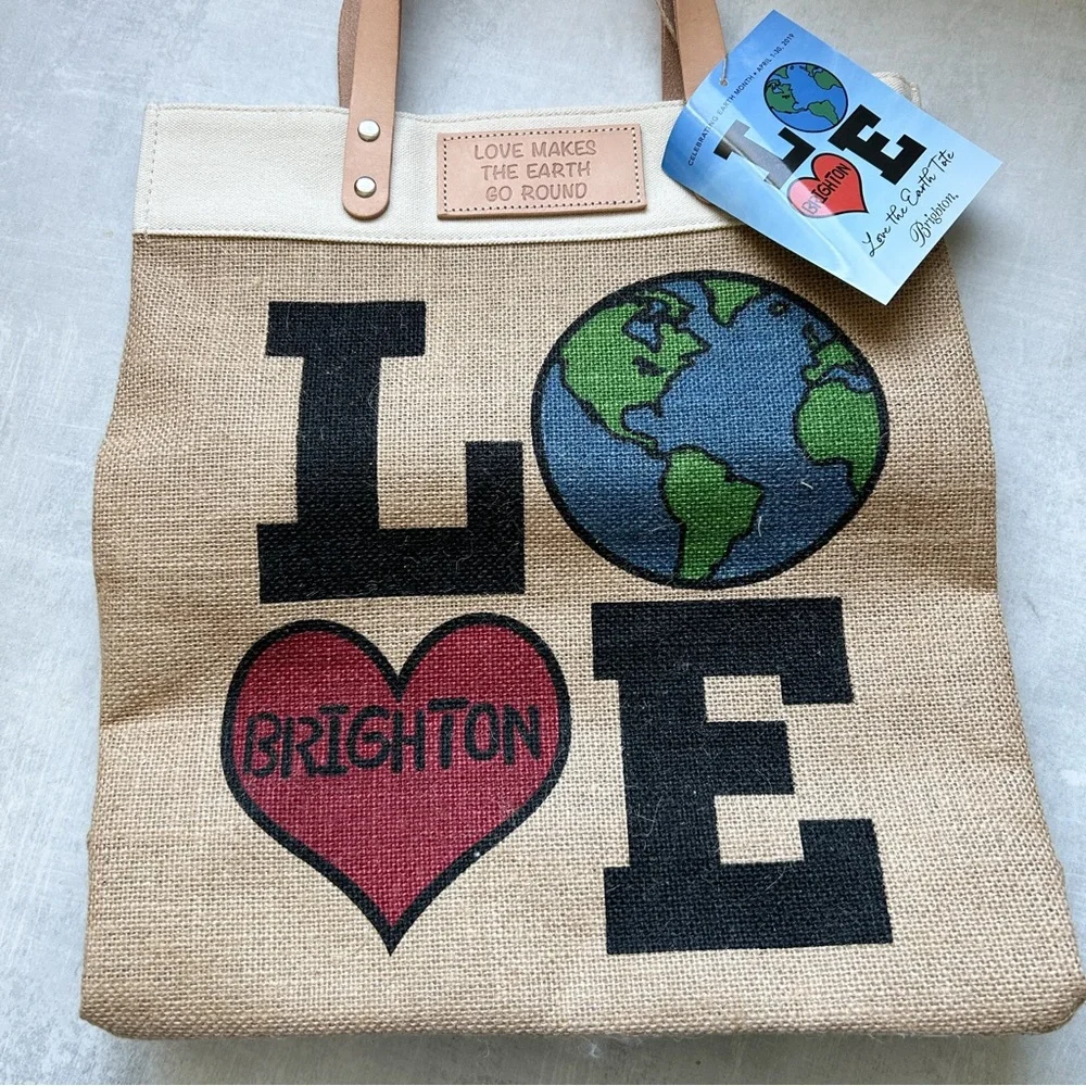 NWT Brighton Love the Earth Jute Tote with Leather Handles